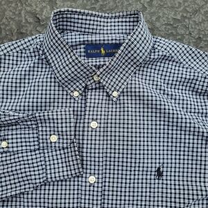 Ralph Lauren Button Down Shirt Mens XL Black and White Check Long Sleeve Cotton